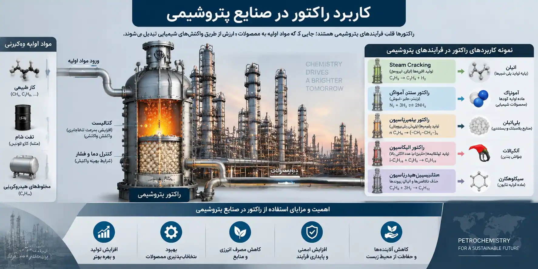 کاربرد راکتور در صنایع پتروشیمی | انواع، نقش و فرآیندهای مهم
